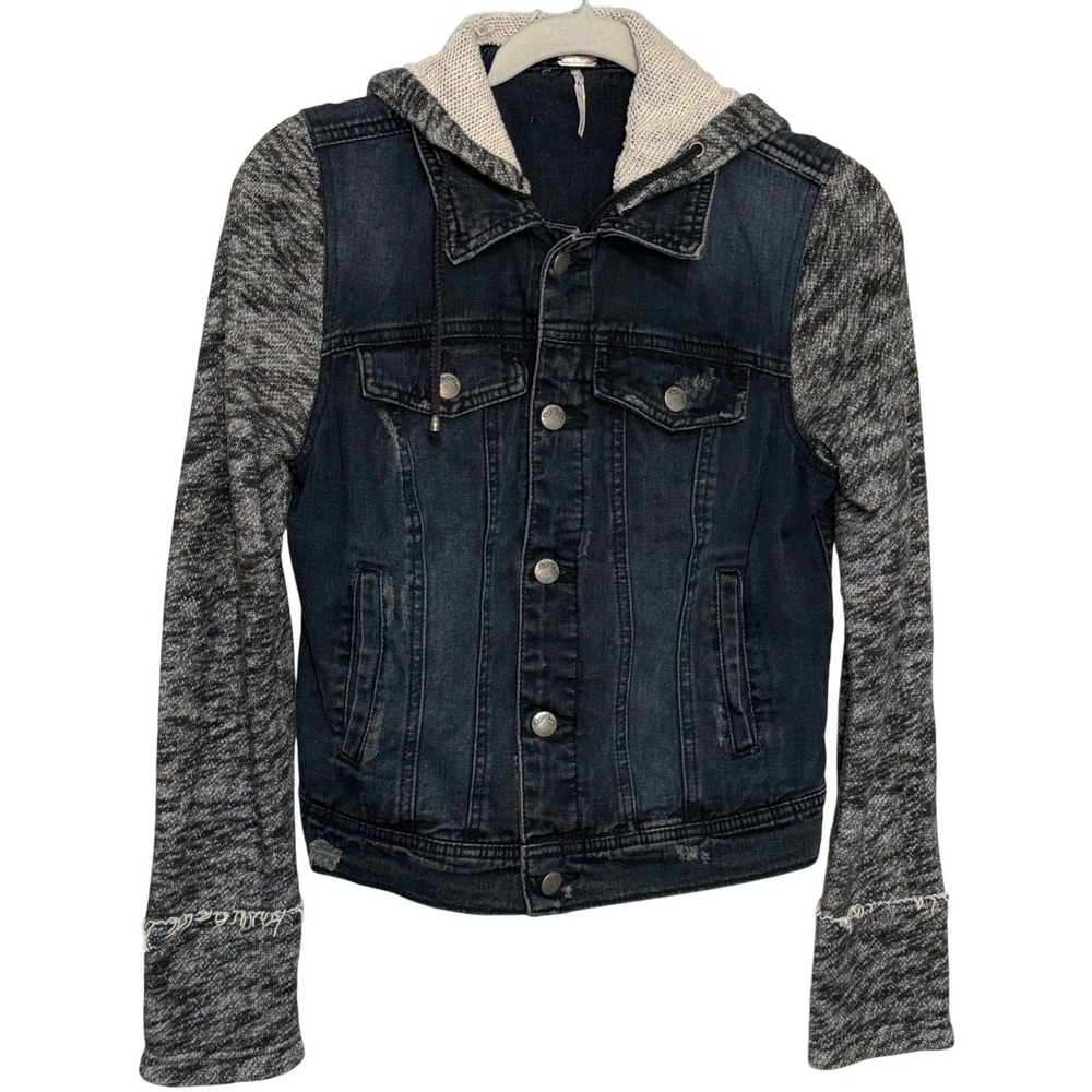Free People Denim Hoodie Jacket | Small Petite | Button Front